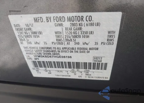 2017 Ford Explorer Xlt из США, поврежденный, VIN 1FM5K8D87HGE08198